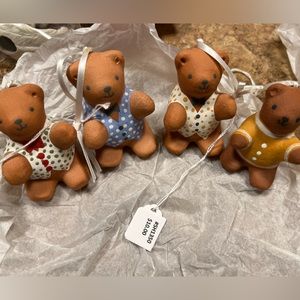 Set of 4 Handmade Barbara Carpenter Terra Cotta Teddy Bear Christmas Ornaments